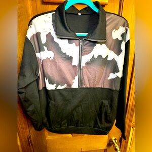 Cow print half zip